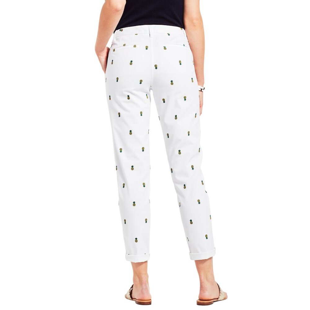 Talbots Girlfriend Chino Pants Womens 14P Embroidered Pineapples White Ankle - Picture 3 of 8